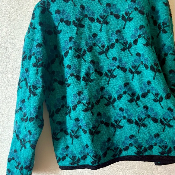 Vintage Timberlea 100% Wool‎ Zip Front Green & Black Floral Cardigan Sweatee - Picture 11 of 11